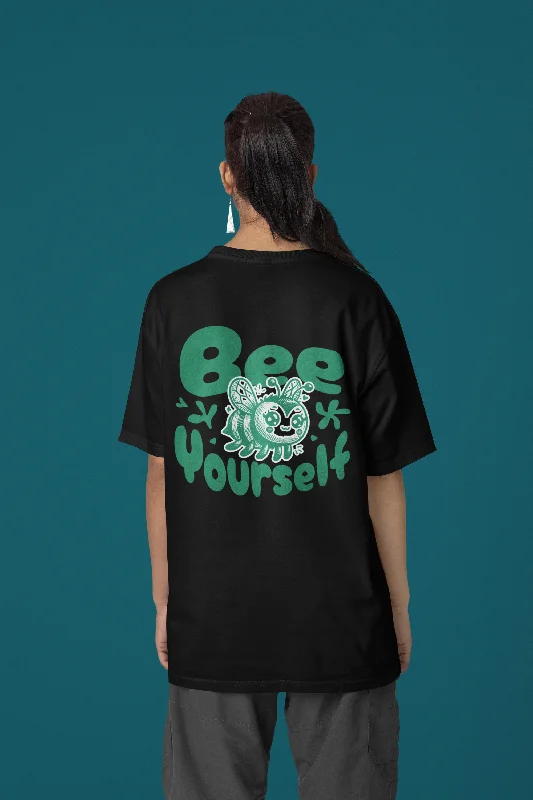 Bee Yourself Design Black Oversized Women T-Shirt Cotton Fabric Linen Fabric Terry Fabric Bee Yourself Design Black Oversized Women T-Shirt Cotton Fabric Linen Fabric Terry Fabric