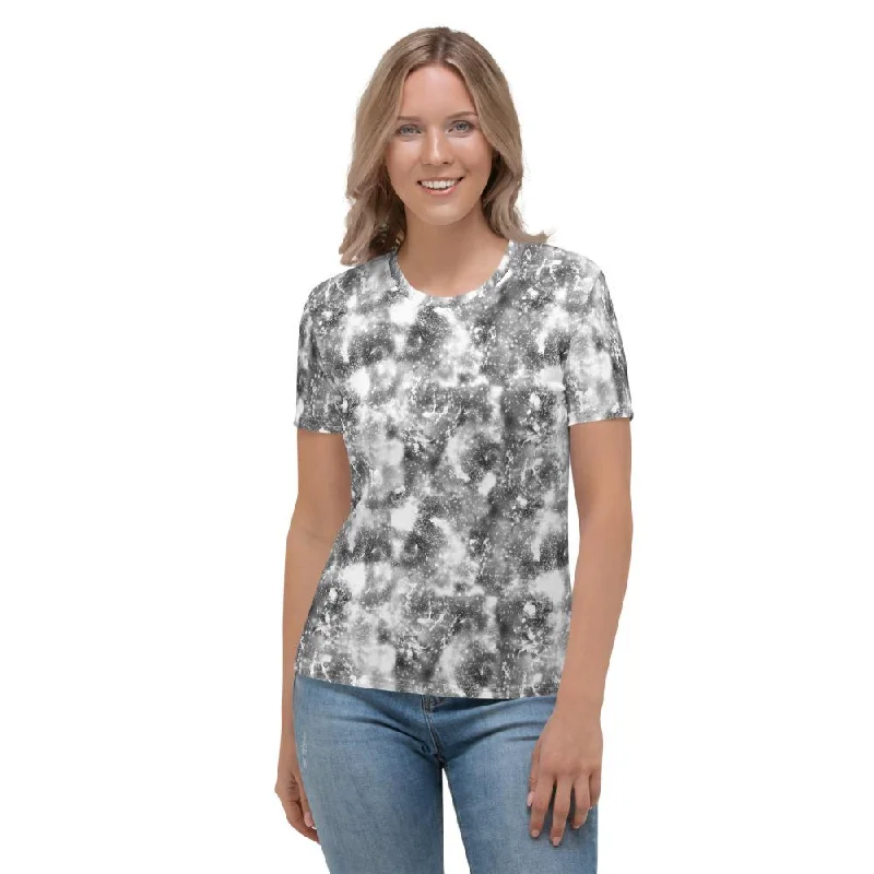 Black Grey Abstract Galaxy Marble Texture Print Women's T-shirt Satin Blend Silk Blend Wool Blend Black Grey Abstract Galaxy Marble Texture Print Women's T-shirt Satin Blend Silk Blend Wool Blend