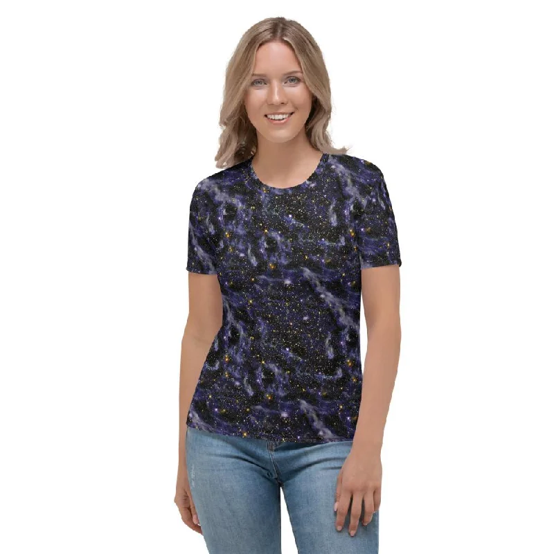 Blue Blaze Galaxy Space Clouds Stars Print Women's T-shirt Chenille Fabric Brocade Fabric Lace Fabric Blue Blaze Galaxy Space Clouds Stars Print Women's T-shirt Chenille Fabric Brocade Fabric Lace Fabric