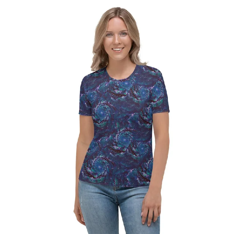 Blue Galaxy Spirals Twirls Swirls Space Stars Black Holes Unisex Women's T-shirt Lace Blend Ribbed Blend Corduroy Blend Blue Galaxy Spirals Twirls Swirls Space Stars Black Holes Unisex Women's T-shirt Lace Blend Ribbed Blend Corduroy Blend
