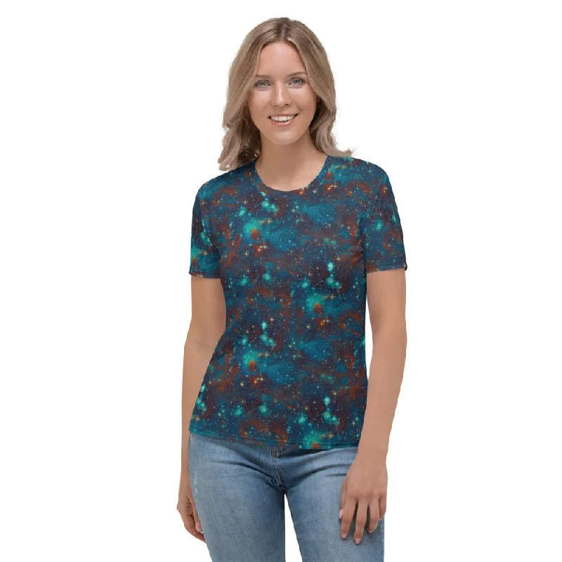 Blue Sky Galaxy Stars Space Abstract Clouds Women's T-shirt Cotton Fabric Linen Fabric Terry Fabric Blue Sky Galaxy Stars Space Abstract Clouds Women's T-shirt Cotton Fabric Linen Fabric Terry Fabric