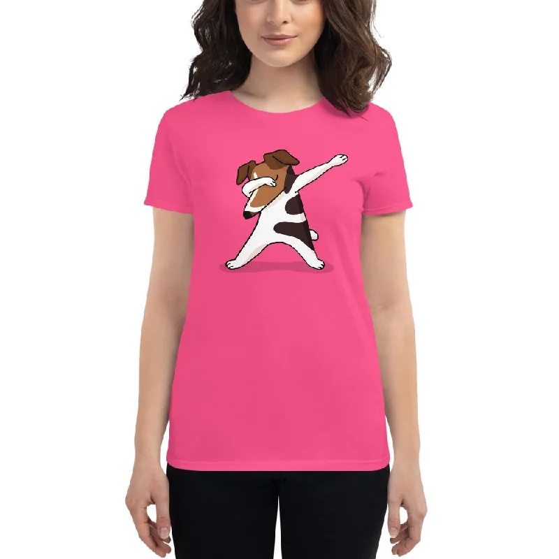 Boston Terrier Dabbing Women's short sleeve Cotton t-shirt Zippered Buttoned Snapped