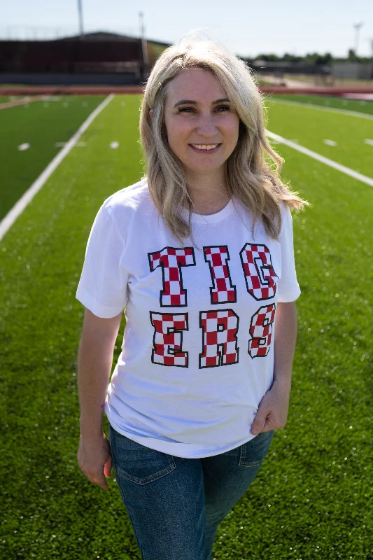 "Checkered Tigers" Red & Black Graphic Tee