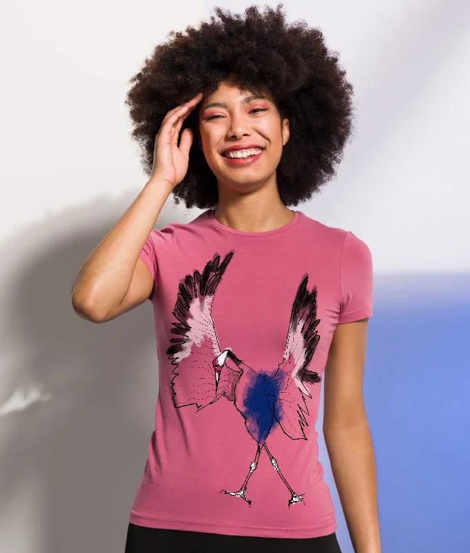 Crane women t-shirt Hooded Caped Shawl Collar