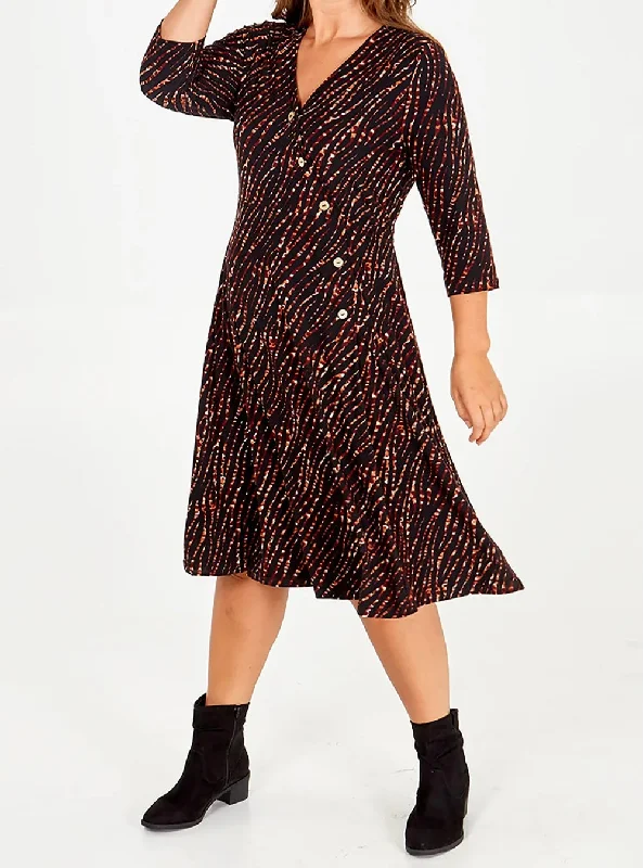 Curve Collection Zebra Print Rust Combination Stretchy Midi Wrap Dress