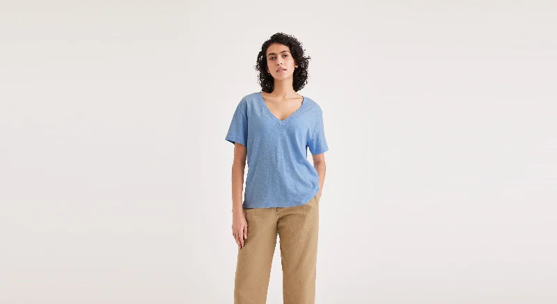 Deep V-Neck Tee, Regular Fit Layered Multi-layer Single Layer