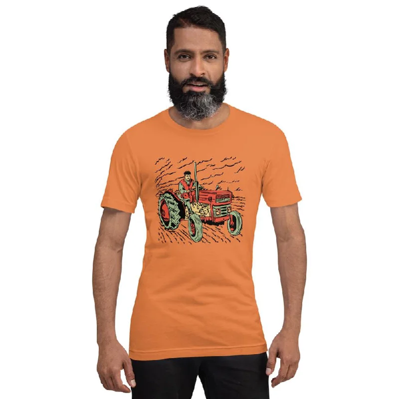 Farmer Driving Tractor Short-Sleeve Unisex Cotton T-Shirt Front Pockets Side Pockets Patch Pockets Farmer Driving Tractor Short-Sleeve Unisex Cotton T-Shirt Front Pockets Side Pockets Patch Pockets