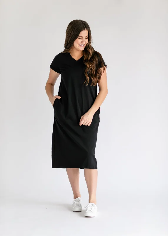 Finley V-Neck T-Shirt Midi Dress - FINAL SALE Fleece Nylon Spandex