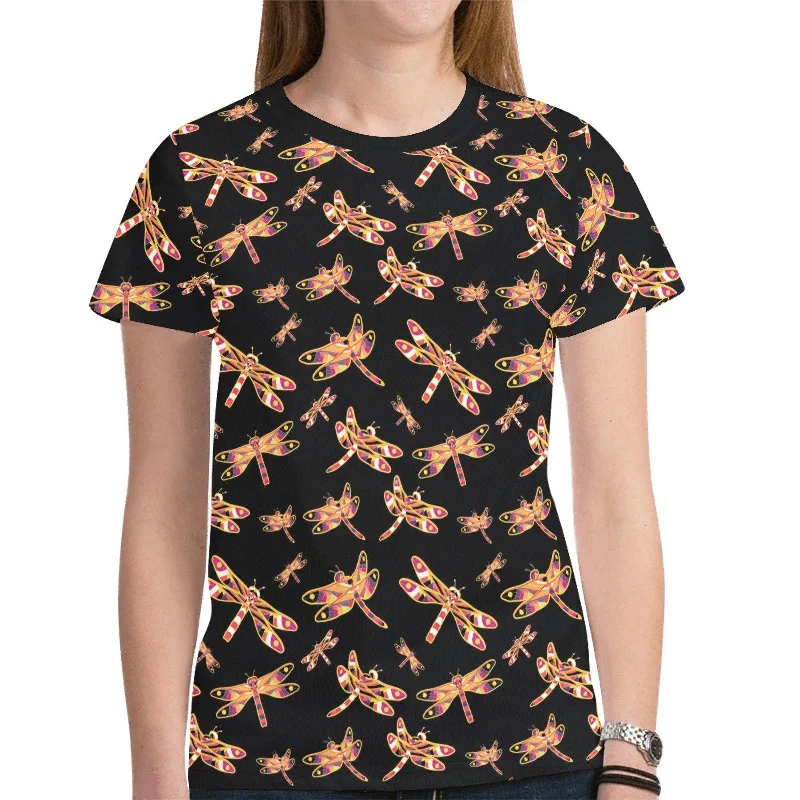 Gathering Yellow Black T-shirt for Women Ribbed T-Shirt High Neck Heavyweight