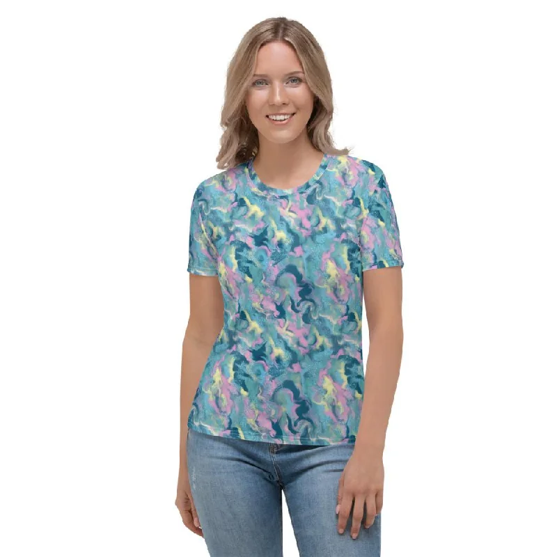 Glitter Iridescence Liquid Watercolor Hand drawn Paint Abstract Art Print Women's T-shirt Houndstooth Herringbone Solid Glitter Iridescence Liquid Watercolor Hand drawn Paint Abstract Art Print Women's T-shirt Houndstooth Herringbone Solid