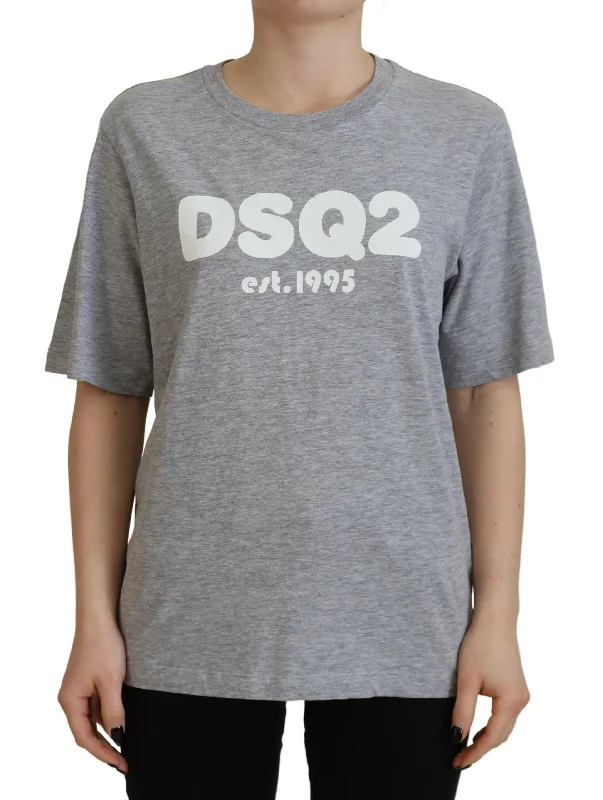 Gray Logo Cotton Crewneck Short Sleeve Tee T-shirt Graphic Embroidered Appliqued