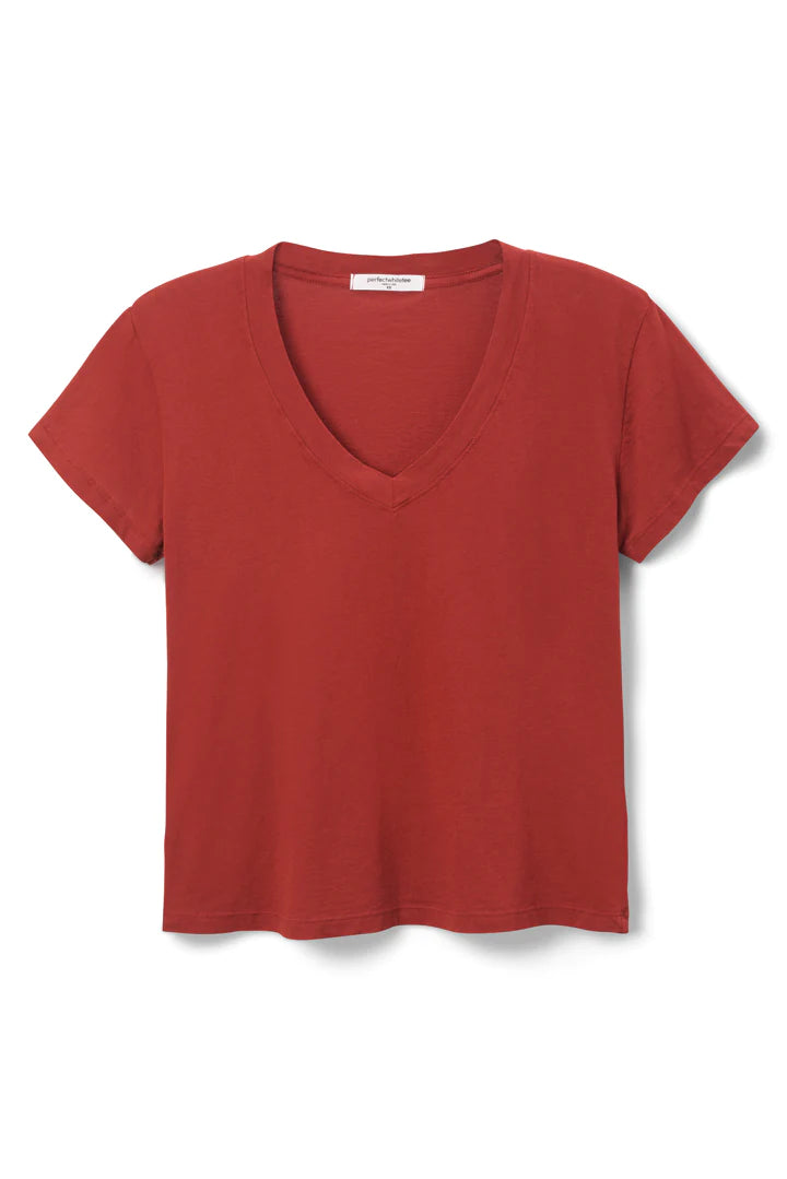 perfect white tee Hendrix Cotton Boxy V-neck in Cali Chili