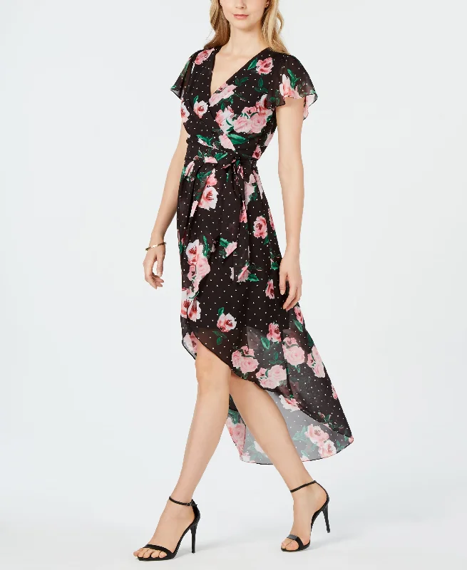 Julia Jordan Short Sleeve Floral Dot Maxi Wrap Dress