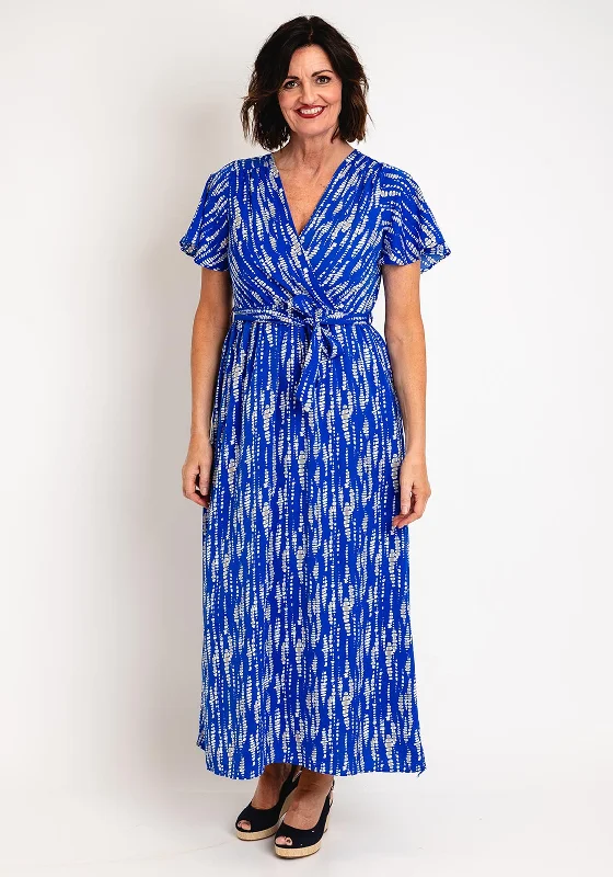 Serafina Collection Abstract Print Long Wrap Dress, Blue