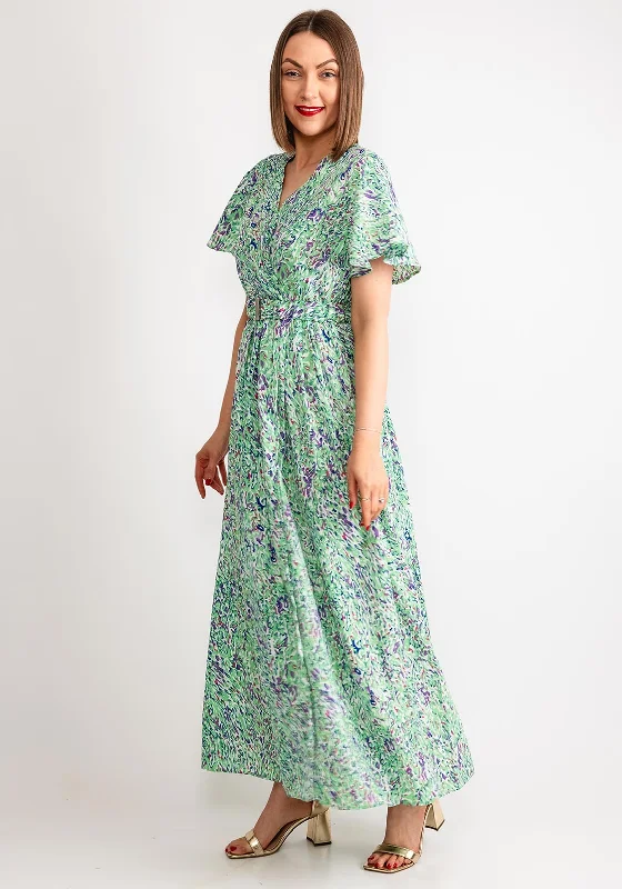 Serafina Collection Printed Belted Long Wrap Dress, Green