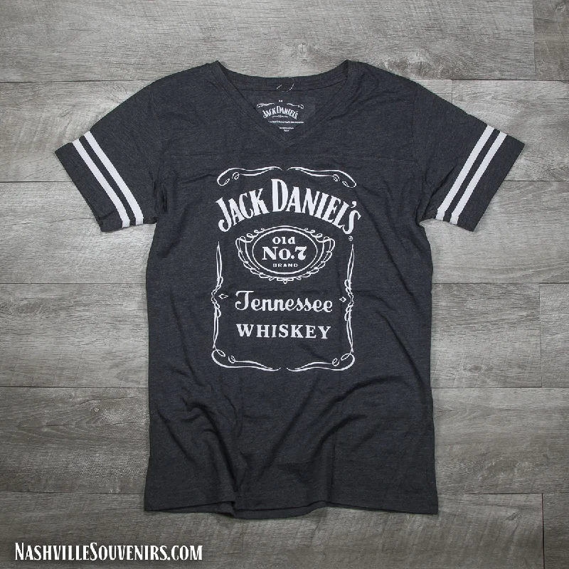 Ladies Jack Daniels Bottle Label V-Neck Jersey T-Shirt