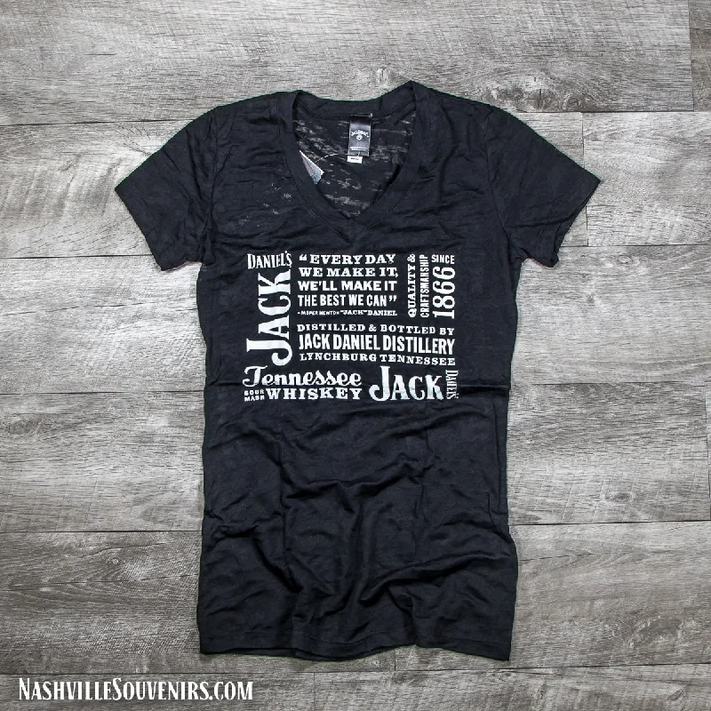 Ladies Jack Daniels Slogan's Burnout V-Neck T-Shirt