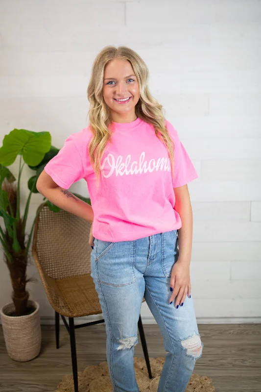 Oklahoma Graphic Tee-Neon Pink