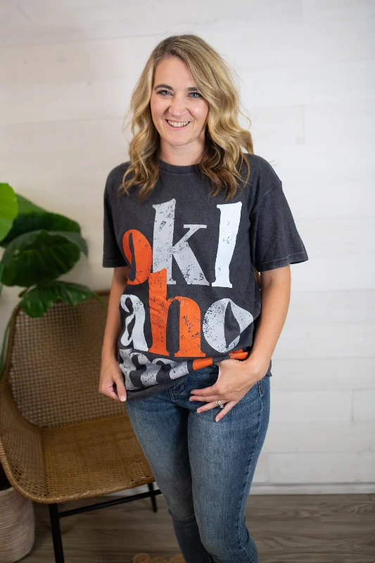 Oklahoma Stack Letters Graphic Tee-Orange/Black