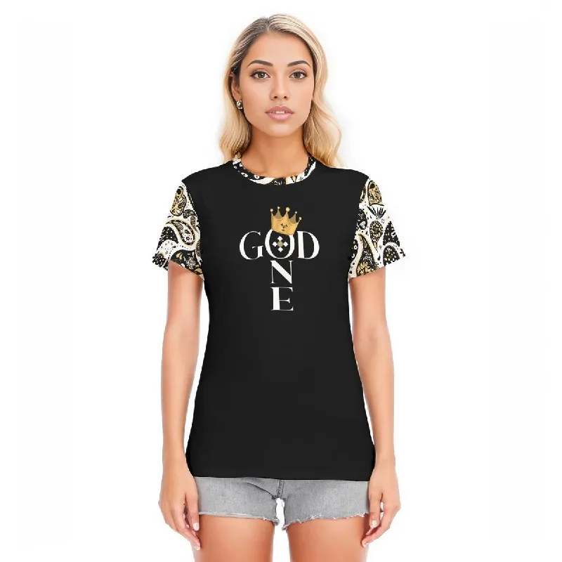 ONE GOD Paisley Sleeve Round Neck Cotton T ShirtRound Neck T-Shirt