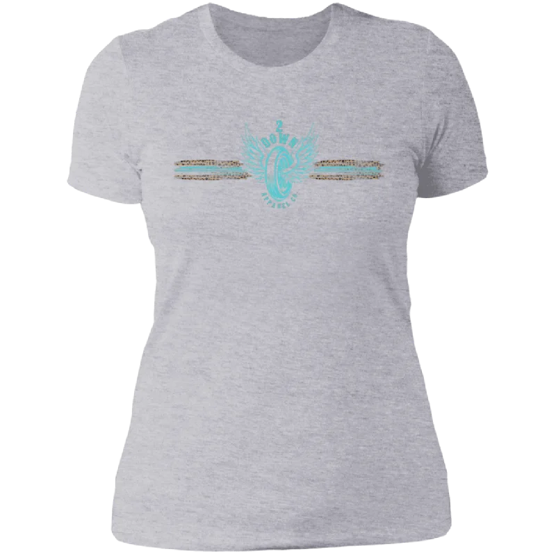 Leopard Retro Tire with Wings in Turquoise Ladies' Boyfriend T-Shirt Chenille Brocade Lace Leopard Retro Tire with Wings in Turquoise Ladies' Boyfriend T-Shirt Chenille Brocade Lace