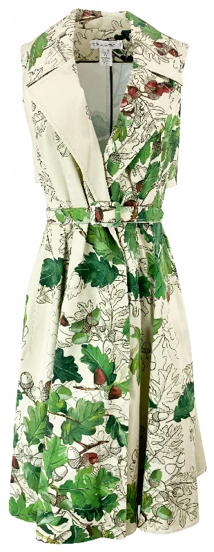 Oscar de la Renta Sleeveless Unfinished Acorn Twill Wrap Dress in Green/Khaki