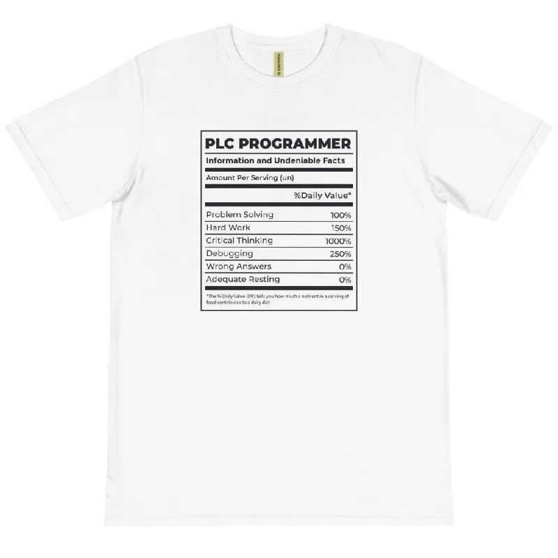 PLC Programmer Funny Ingredients Organic Cotton T-Shirt, Programmer Eco-Friendly T-shirt, Programmer Sustainable T-shirt Houndstooth Herringbone Solid PLC Programmer Funny Ingredients Organic Cotton T-Shirt, Programmer Eco-Friendly T-shirt, Programmer Sustainable T-shirt Houndstooth Herringbone Solid