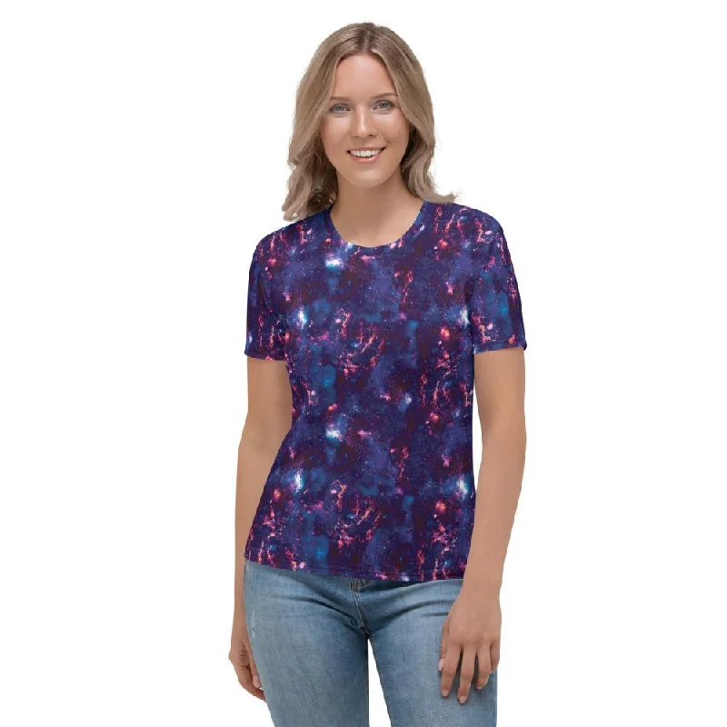 Purple Blue Abstract Alien Galaxy Print Women's T-shirt Cashmere Blend Cotton Blend Poly Blend Purple Blue Abstract Alien Galaxy Print Women's T-shirt Cashmere Blend Cotton Blend Poly Blend