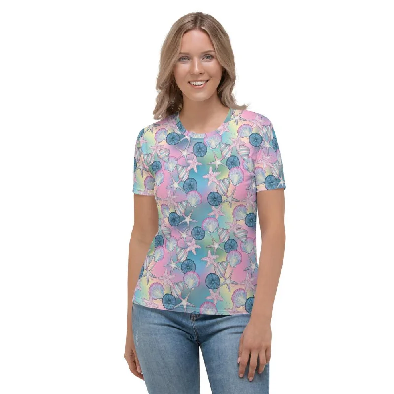 Seashells Sea Shell Starfish Beach Tropical Ocean Jewels Print Women's T-shirt, Women's Top Lace Blend Ribbed Blend Corduroy Blend Seashells Sea Shell Starfish Beach Tropical Ocean Jewels Print Women's T-shirt, Women's Top Lace Blend Ribbed Blend Corduroy Blend