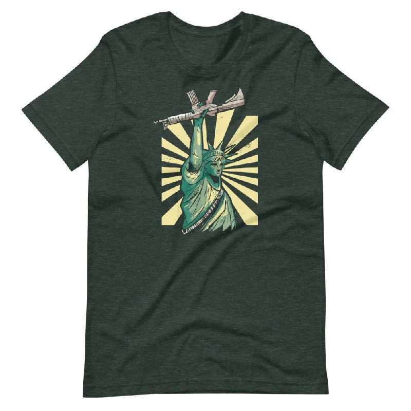 Statue of Liberty Holding The Gun Short-Sleeve Unisex Cotton T-Shirt Mesh Blend Leather Blend Suede Blend Statue of Liberty Holding The Gun Short-Sleeve Unisex Cotton T-Shirt Mesh Blend Leather Blend Suede Blend