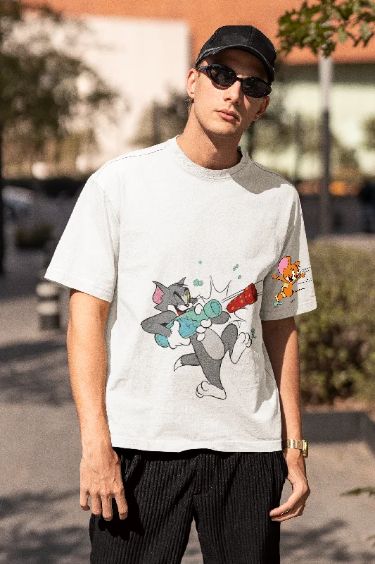 Tom and Jerry Design Oversized White Unisex T-Shirt Machine Wash Dry Clean Hand Wash Tom and Jerry Design Oversized White Unisex T-Shirt Machine Wash Dry Clean Hand Wash