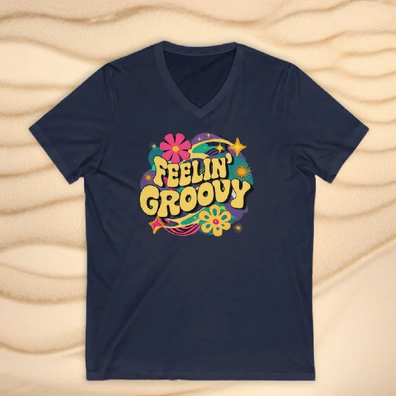 Unisex Jersey Short Sleeve V-Neck Tee - Feeling Groovy