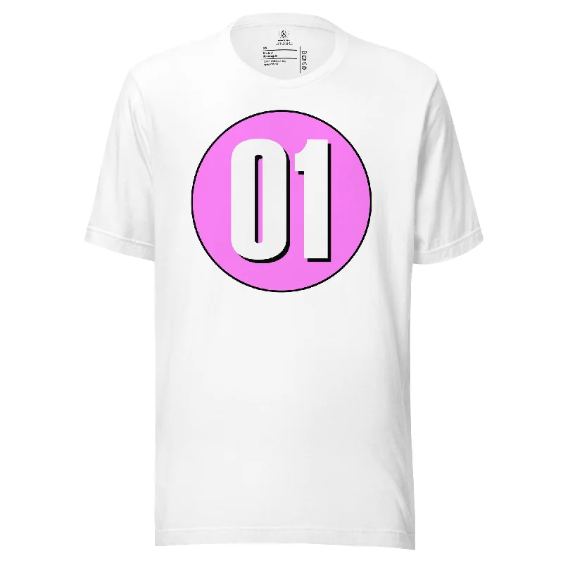 Unisex t-shirt: White on Pink 01