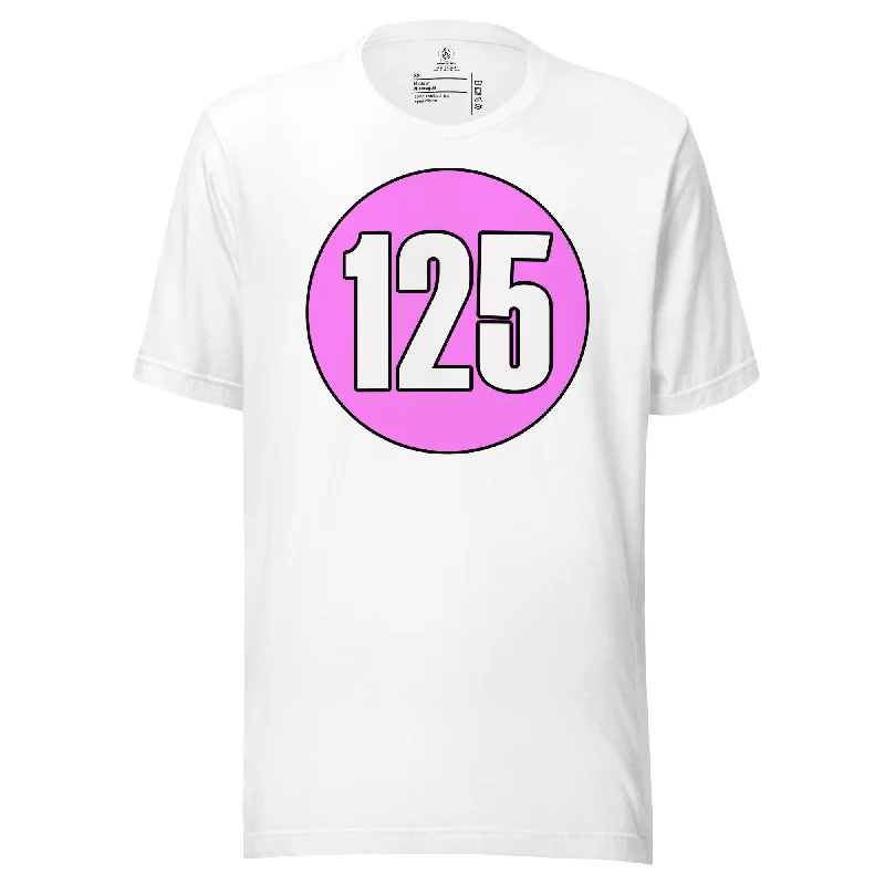 Unisex t-shirt: White on Pink 125