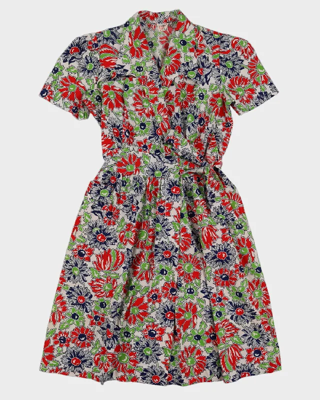 Vintage 1960s Floral Wrap Dress - M