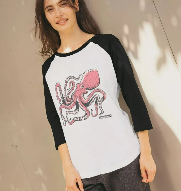 Women's Octopus Baseball T-Shirt Modern Contemporary Chic