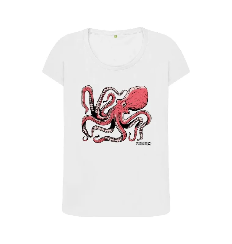 Women's Octopus Scoop Neck T-Shirt Polka Dot Checkered Tartan