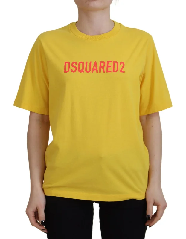 Yellow Logo Print Cotton Crewneck Easy Tee T-shirt Collared T-Shirt Boat Neck A-Line Yellow Logo Print Cotton Crewneck Easy Tee T-shirt Collared T-Shirt Boat Neck A-Line