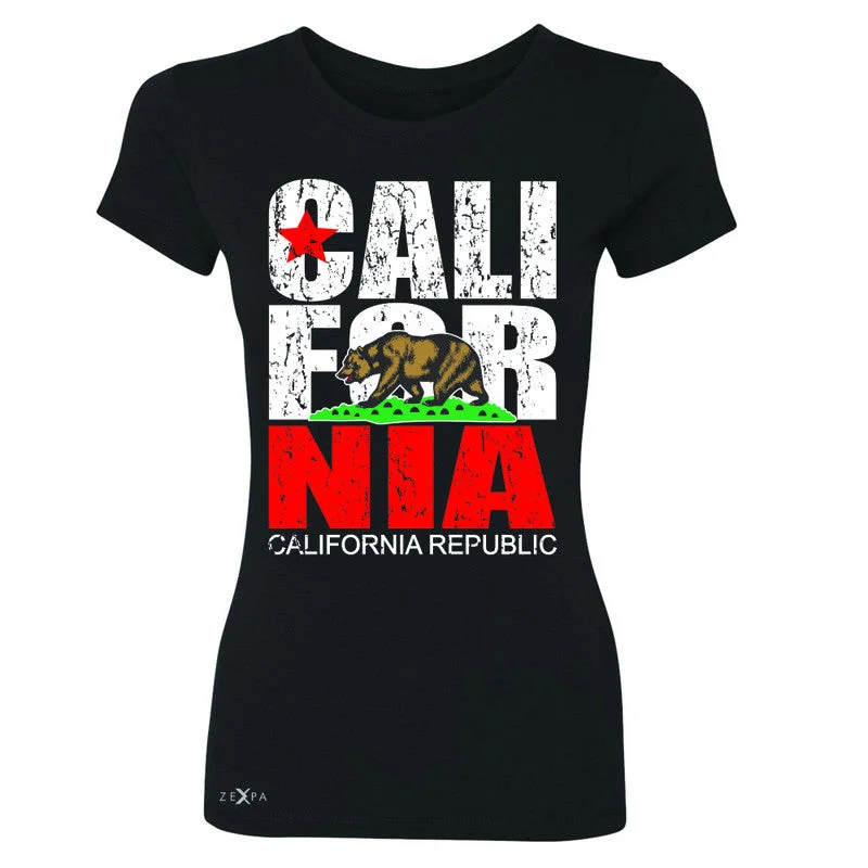 Zexpa Apparel California Republic Vintage Women's T-shirt State Flag CA Bear Tee