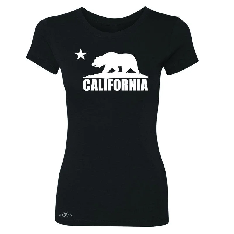 Zexpa Apparel California Bear White Star Women's T-shirt State Flag Cali CA Tee