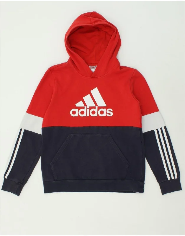 ADIDAS Boys Graphic Hoodie Jumper 13-14 Years Red Colourblock Cotton Hoodie with Sequins Glamorous Eye-catching ADIDAS Boys Graphic Hoodie Jumper 13-14 Years Red Colourblock Cotton Hoodie with Sequins Glamorous Eye-catching