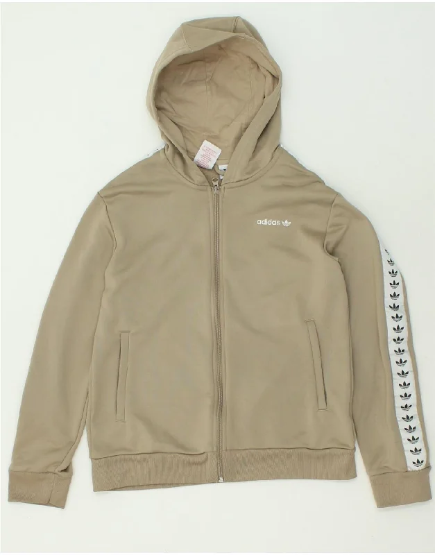 ADIDAS Boys Graphic Zip Hoodie Sweater 13-14 Years Beige Polyester Hoodie with Stripes Bold Sporty ADIDAS Boys Graphic Zip Hoodie Sweater 13-14 Years Beige Polyester Hoodie with Stripes Bold Sporty