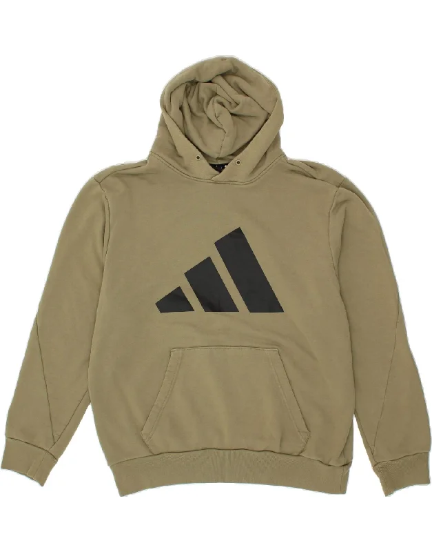 ADIDAS Mens Graphic Hoodie Jumper XL Khaki Cotton Hoodie with Applique Textured Unique ADIDAS Mens Graphic Hoodie Jumper XL Khaki Cotton Hoodie with Applique Textured Unique