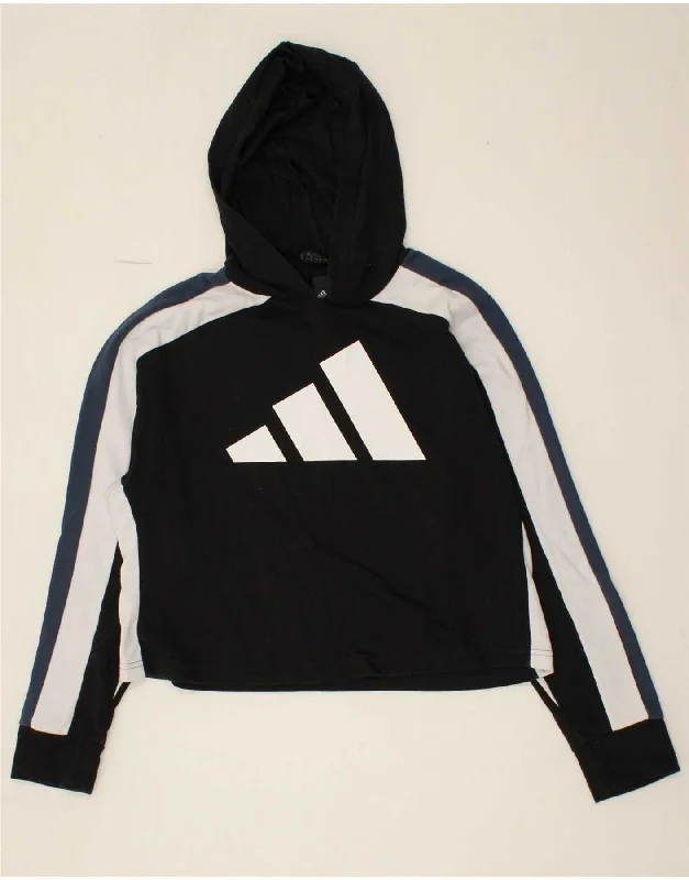 ADIDAS Womens Crop Graphic Hoodie Jumper UK 14/16 Large Black Colourblock Hoodie with Exposed Zipper Edgy Industrial ADIDAS Womens Crop Graphic Hoodie Jumper UK 14/16 Large Black Colourblock Hoodie with Exposed Zipper Edgy Industrial