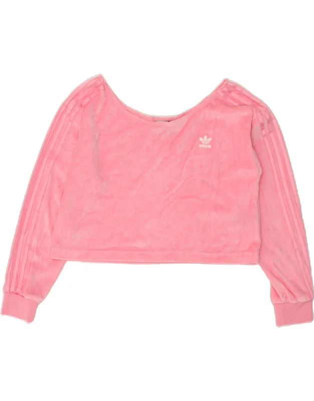 ADIDAS Womens Crop Sweatshirt Jumper UK 12 Medium Pink Flecked Cotton Hoodie with Mock Neck Collared Structured ADIDAS Womens Crop Sweatshirt Jumper UK 12 Medium Pink Flecked Cotton Hoodie with Mock Neck Collared Structured