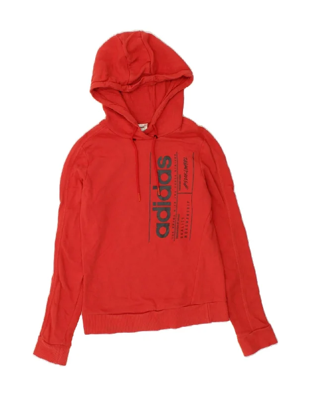 ADIDAS Womens Graphic Hoodie Jumper UK 8/10 Small Red Cotton Hoodie with Reflective Safety Nightwear ADIDAS Womens Graphic Hoodie Jumper UK 8/10 Small Red Cotton Hoodie with Reflective Safety Nightwear