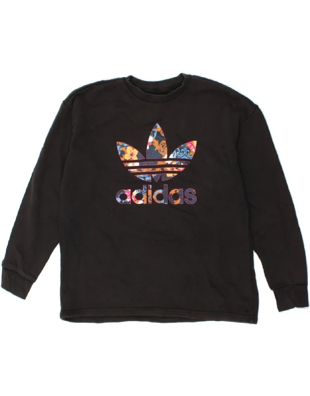ADIDAS Womens Graphic Sweatshirt Jumper UK 12 Medium Black Cotton Hoodie with Longline Fit Extended Stylish ADIDAS Womens Graphic Sweatshirt Jumper UK 12 Medium Black Cotton Hoodie with Longline Fit Extended Stylish