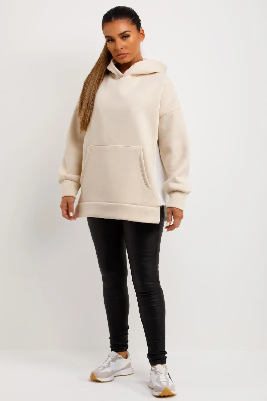 Beige Oversized Hoodie With Contrast Back