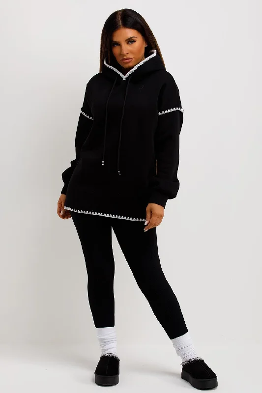 Black Oversized Hoodie With Contrast Stitching Detail