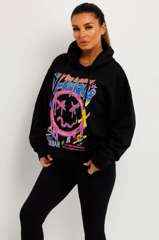 Black Oversized Hoodie With Teddy Bear Be Unique Graphics